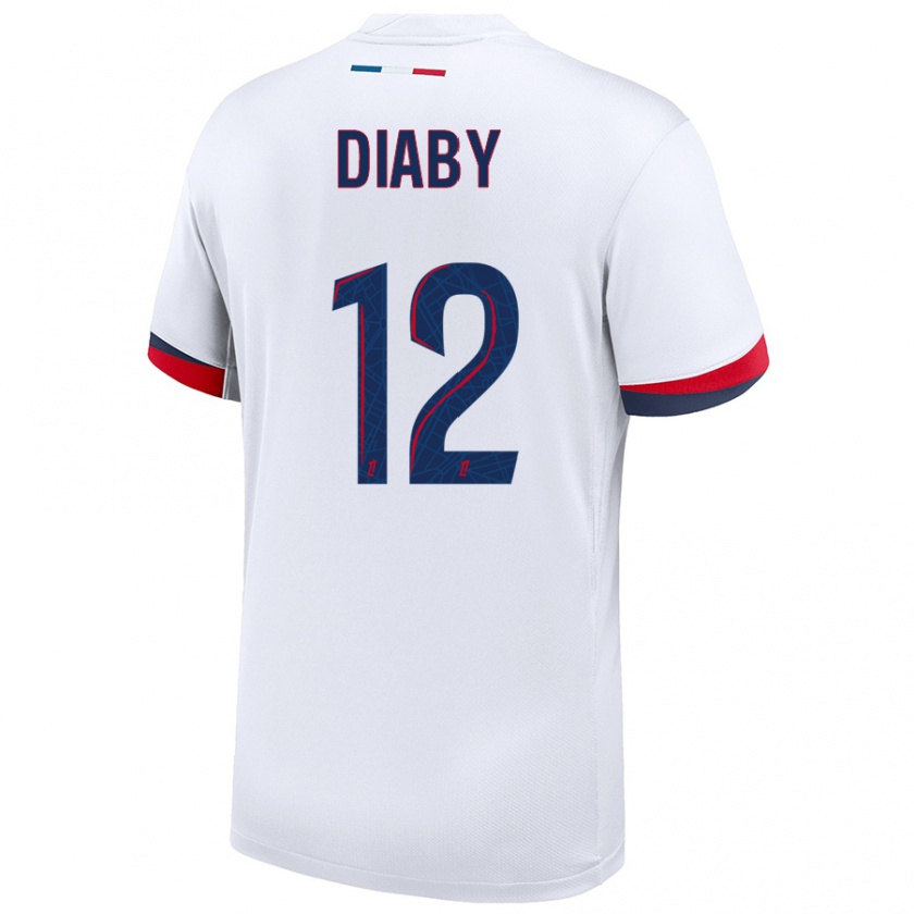 Kandiny Enfant Maillot Ibrahima Diaby #12 Blanc Bleu Rouge Tenues Extérieur 2024/25 T-Shirt