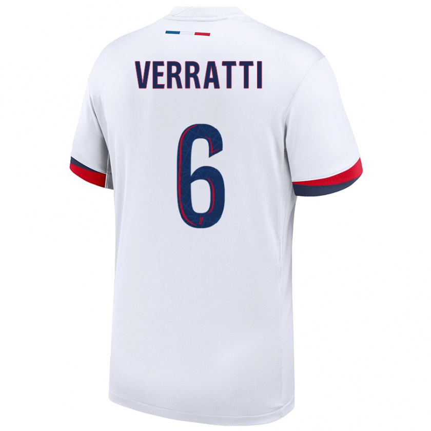 Kandiny Enfant Maillot Marco Verratti #6 Blanc Bleu Rouge Tenues Extérieur 2024/25 T-Shirt