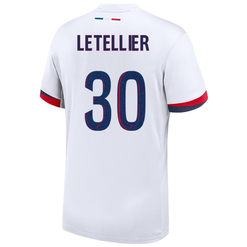 Kandiny Enfant Maillot Alexandre Letellier #30 Blanc Bleu Rouge Tenues Extérieur 2024/25 T-Shirt