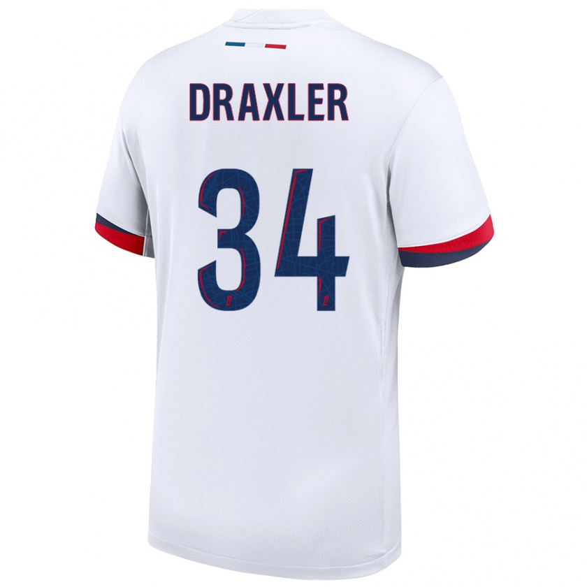 Kandiny Enfant Maillot Julian Draxler #34 Blanc Bleu Rouge Tenues Extérieur 2024/25 T-Shirt