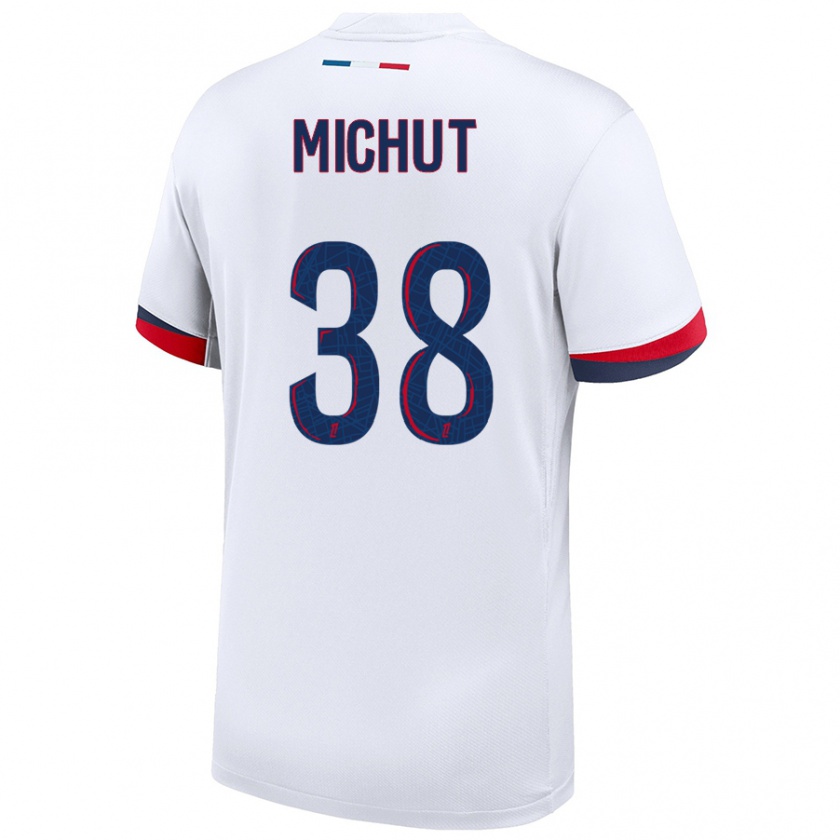 Kandiny Enfant Maillot Edouard Michut #38 Blanc Bleu Rouge Tenues Extérieur 2024/25 T-Shirt