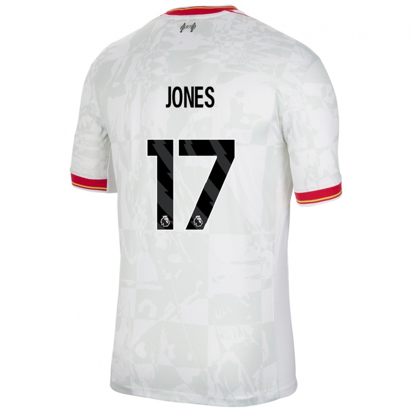 Kandiny Enfant Maillot Curtis Jones #17 Blanc Rouge Noir Troisieme 2024/25 T-Shirt