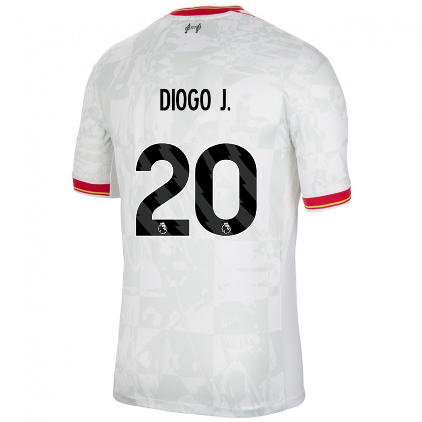 Kandiny Enfant Maillot Diogo Jota #20 Blanc Rouge Noir Troisieme 2024/25 T-Shirt