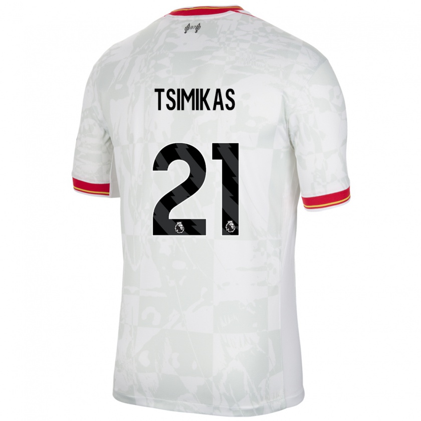 Kandiny Enfant Maillot Konstantinos Tsimikas #21 Blanc Rouge Noir Troisieme 2024/25 T-Shirt