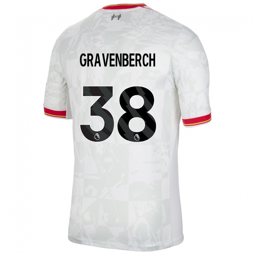 Kandiny Enfant Maillot Ryan Gravenberch #38 Blanc Rouge Noir Troisieme 2024/25 T-Shirt