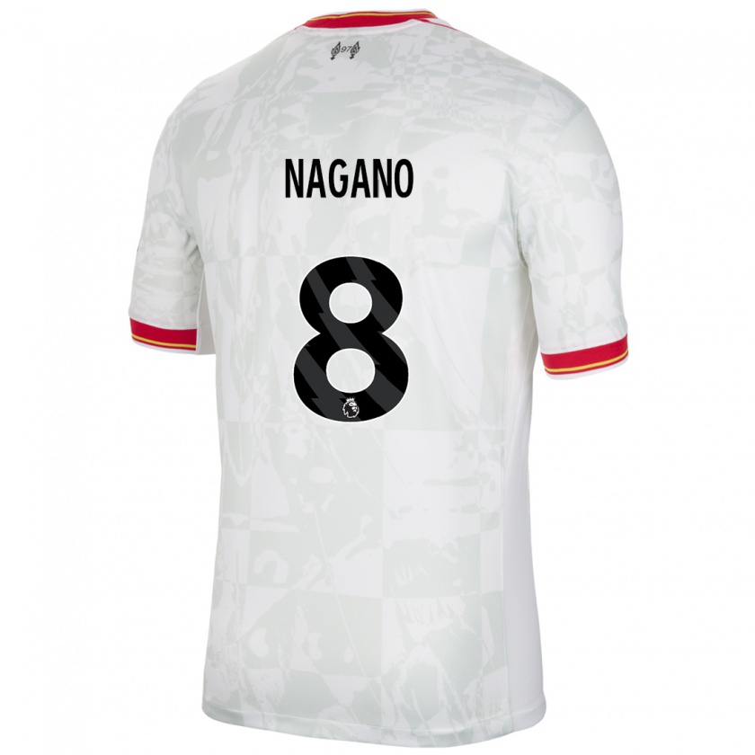 Kandiny Enfant Maillot Fūka Nagano #8 Blanc Rouge Noir Troisieme 2024/25 T-Shirt