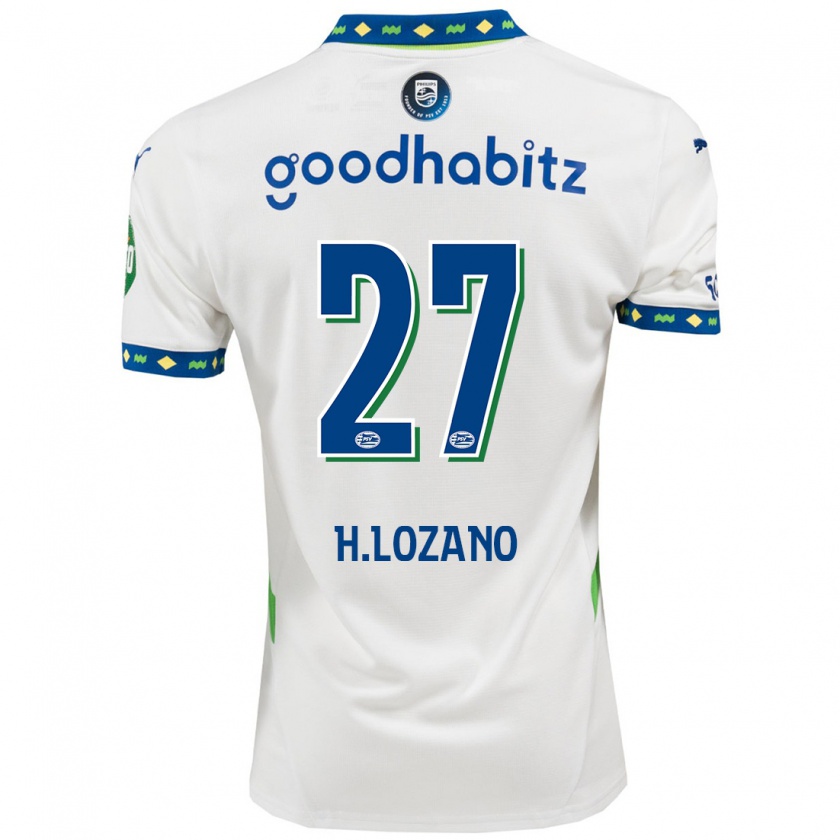 Kandiny Enfant Maillot Hirving Lozano #27 Blanc Bleu Foncé Troisieme 2024/25 T-Shirt