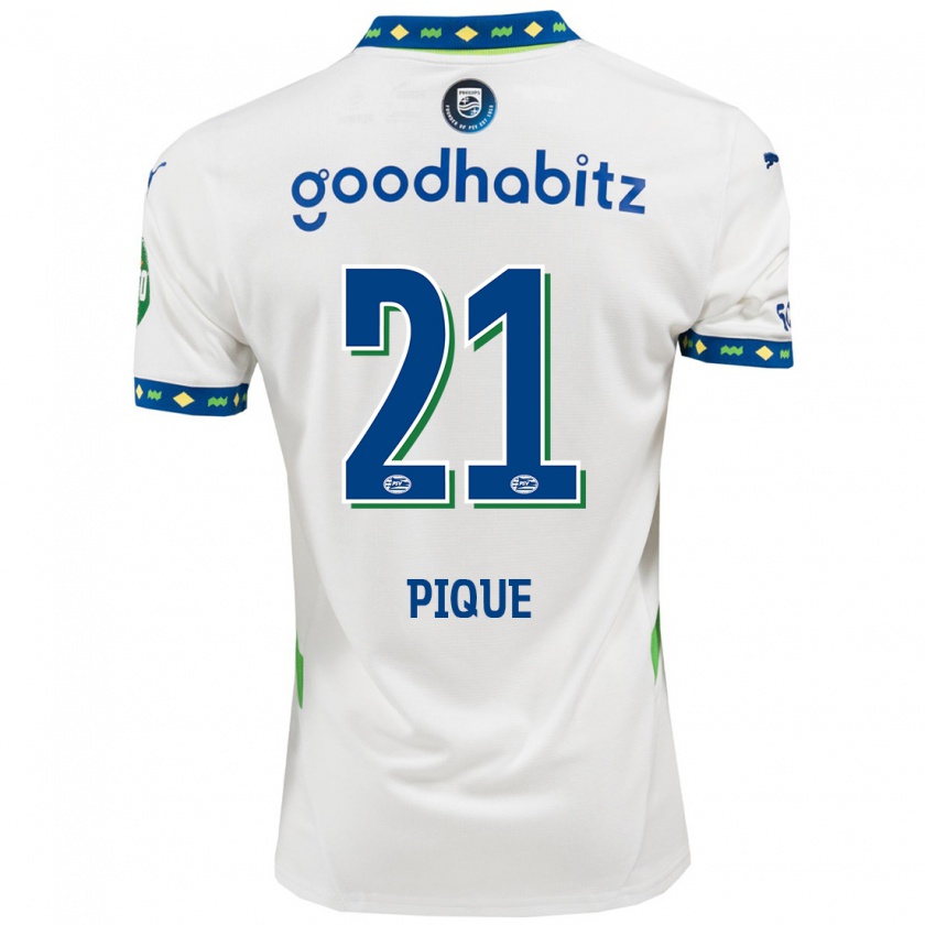 Kandiny Enfant Maillot Naomi Piqué #21 Blanc Bleu Foncé Troisieme 2024/25 T-Shirt