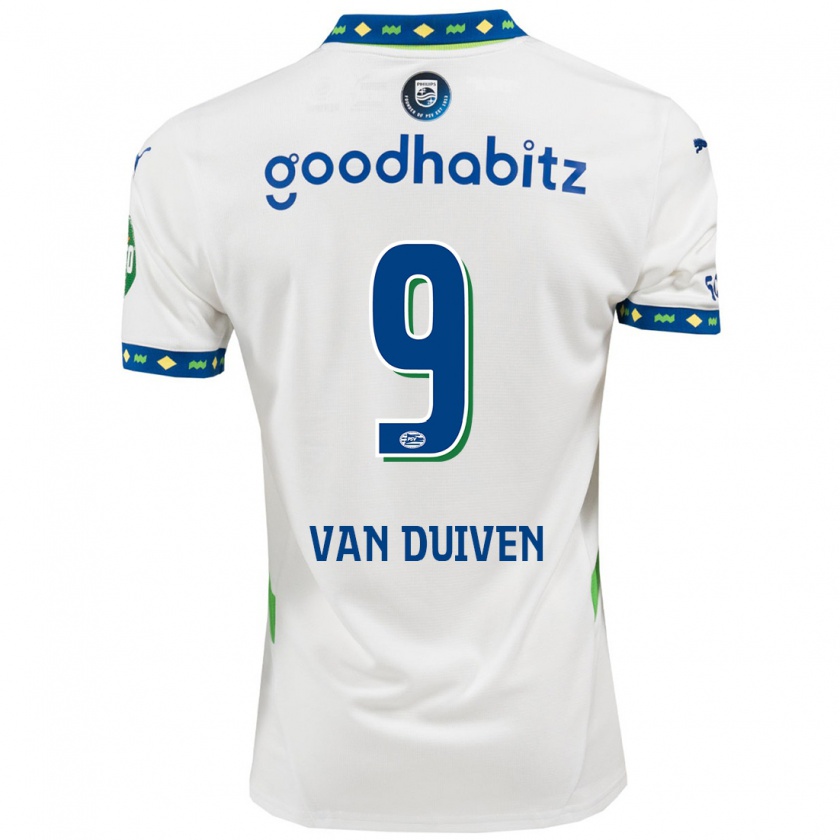 Kandiny Enfant Maillot Jason Van Duiven #9 Blanc Bleu Foncé Troisieme 2024/25 T-Shirt