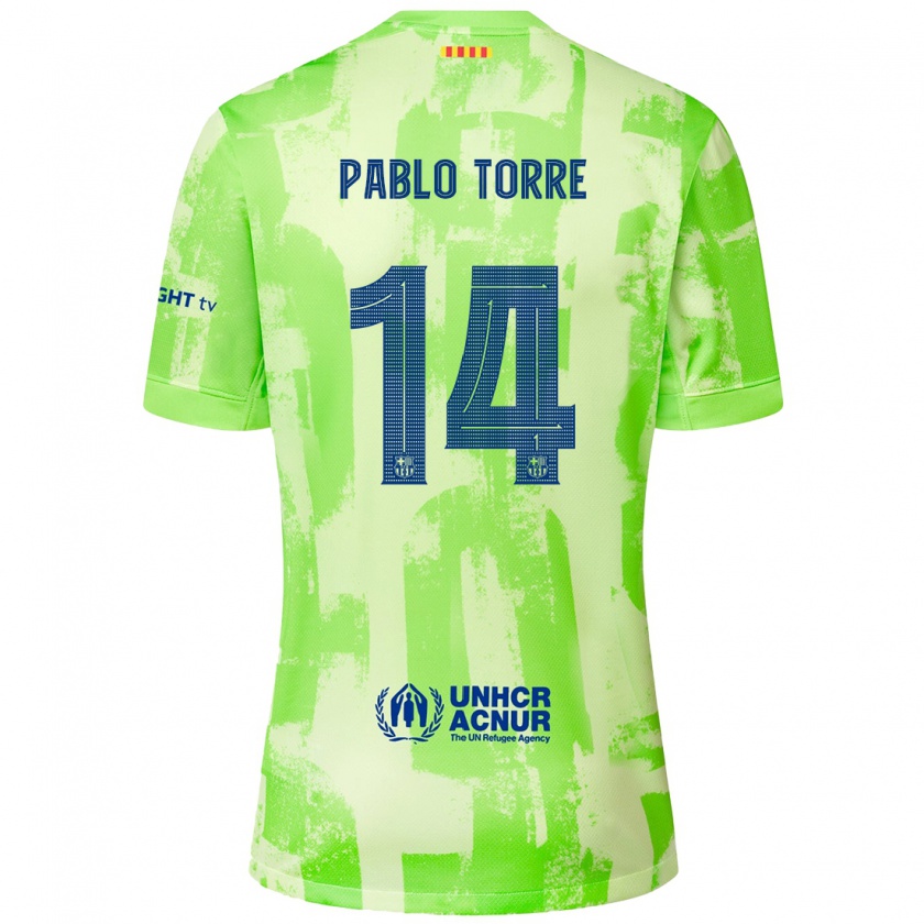 Kandiny Enfant Maillot Pablo Torre #14 Citron Vert Troisieme 2024/25 T-Shirt