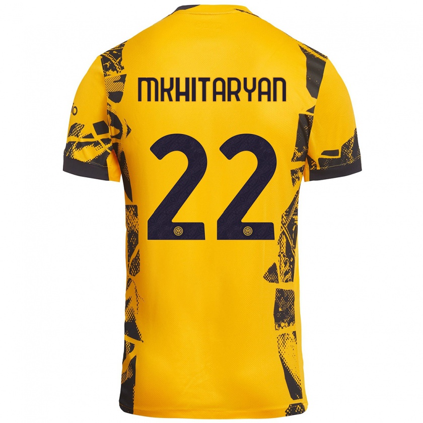 Kandiny Enfant Maillot Henrikh Mkhitaryan #22 Doré Noir Troisieme 2024/25 T-Shirt