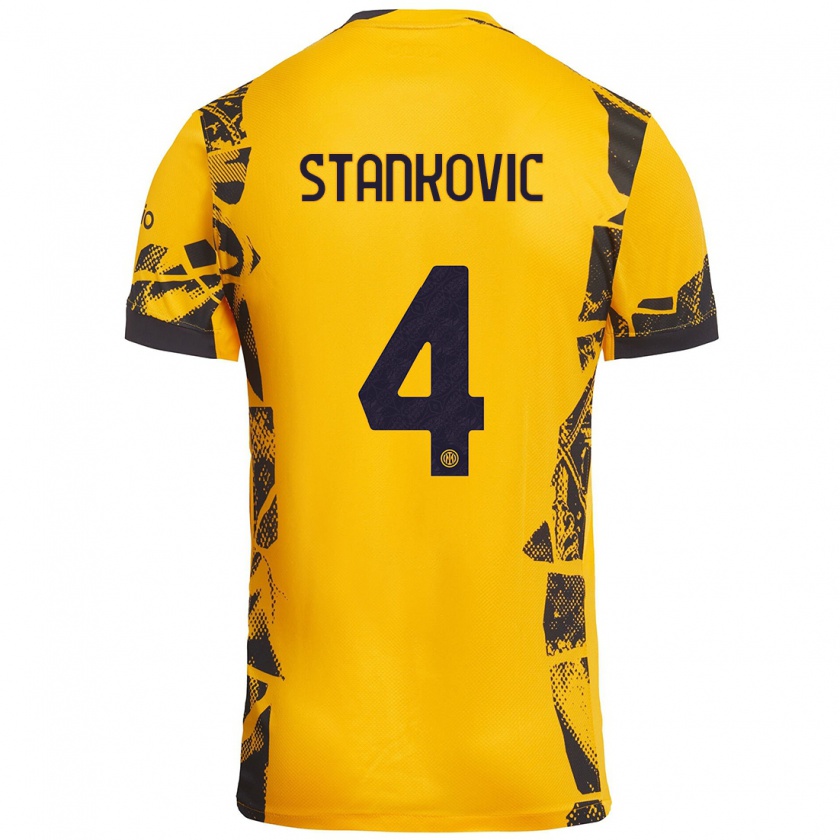 Kandiny Enfant Maillot Aleksandar Stankovic #4 Doré Noir Troisieme 2024/25 T-Shirt