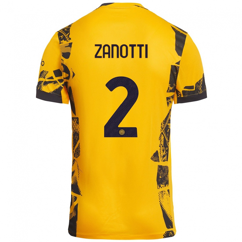 Kandiny Enfant Maillot Mattia Zanotti #2 Doré Noir Troisieme 2024/25 T-Shirt