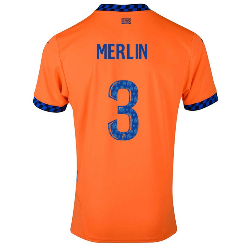 Kandiny Enfant Maillot Quentin Merlin #3 Orange Bleu Foncé Troisieme 2024/25 T-Shirt