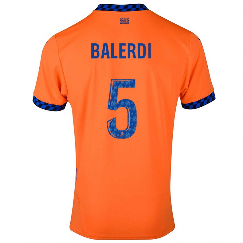 Kandiny Enfant Maillot Leonardo Balerdi #5 Orange Bleu Foncé Troisieme 2024/25 T-Shirt