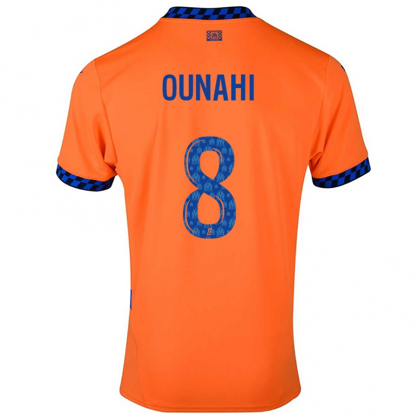 Kandiny Enfant Maillot Azzedine Ounahi #8 Orange Bleu Foncé Troisieme 2024/25 T-Shirt