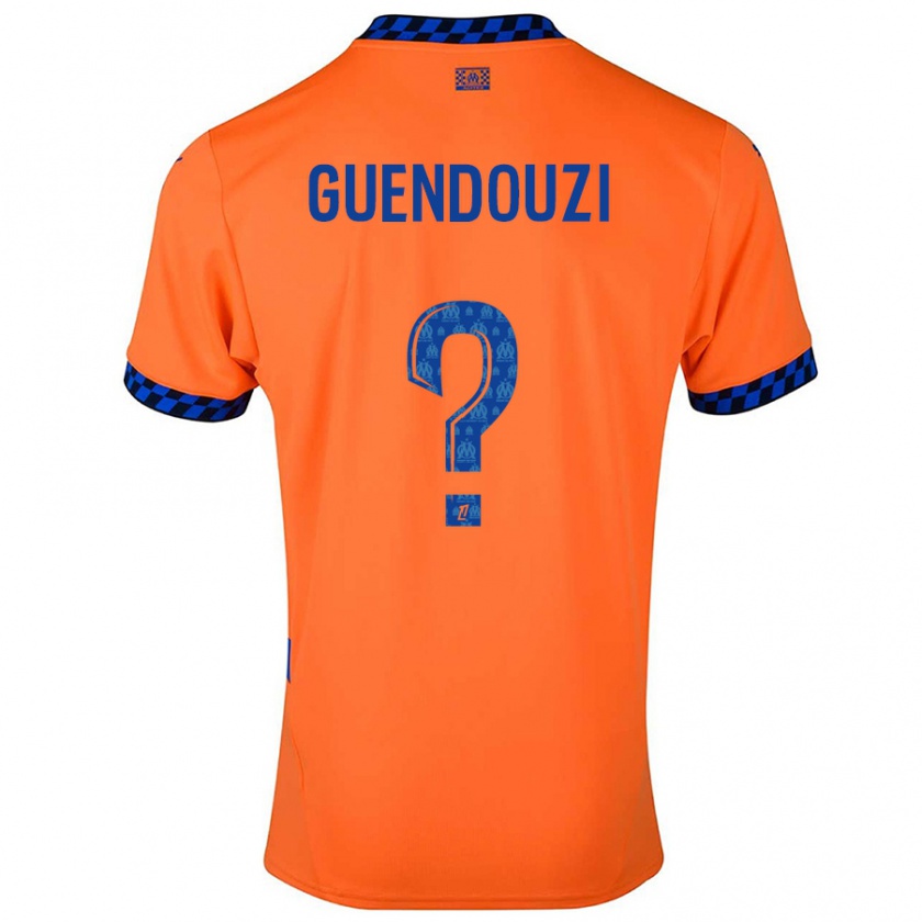 Kandiny Enfant Maillot Milan Guendouzi #0 Orange Bleu Foncé Troisieme 2024/25 T-Shirt