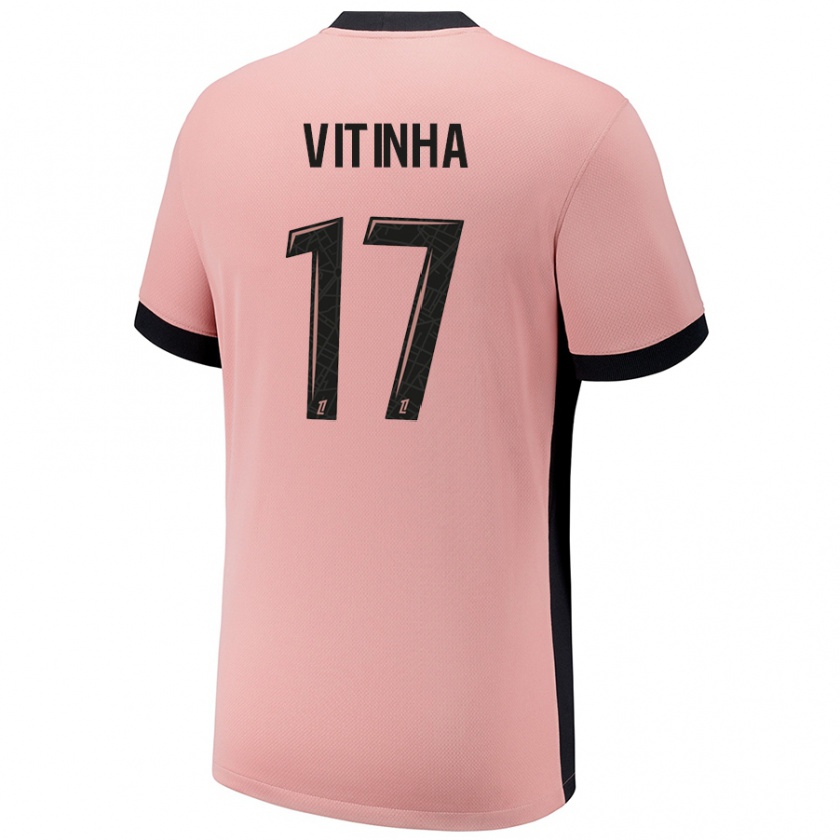 Kandiny Enfant Maillot Vitinha #17 Rouille Rose Troisieme 2024/25 T-Shirt