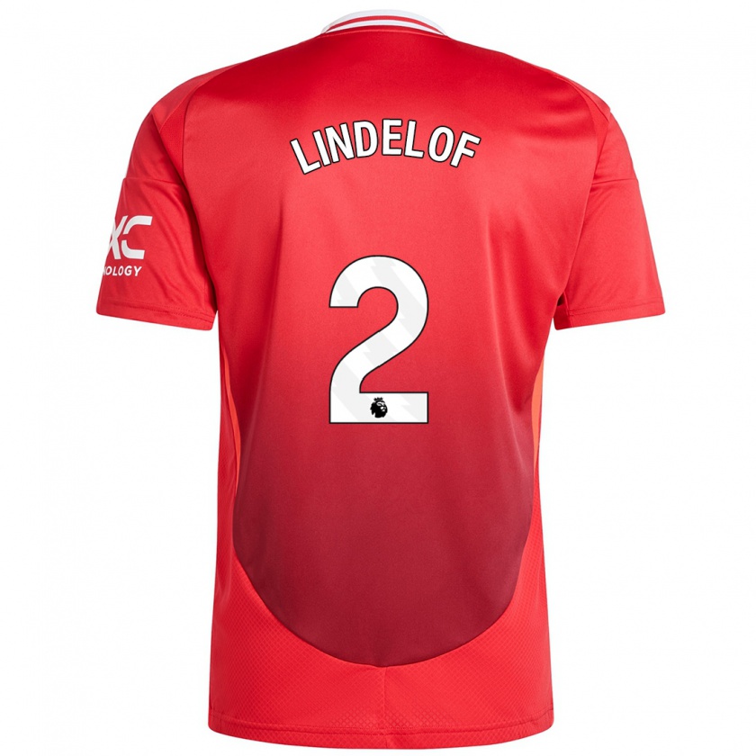 Kandiny Homme Maillot Victor Lindelöf #2 Rouge Vif Tenues Domicile 2024/25 T-Shirt