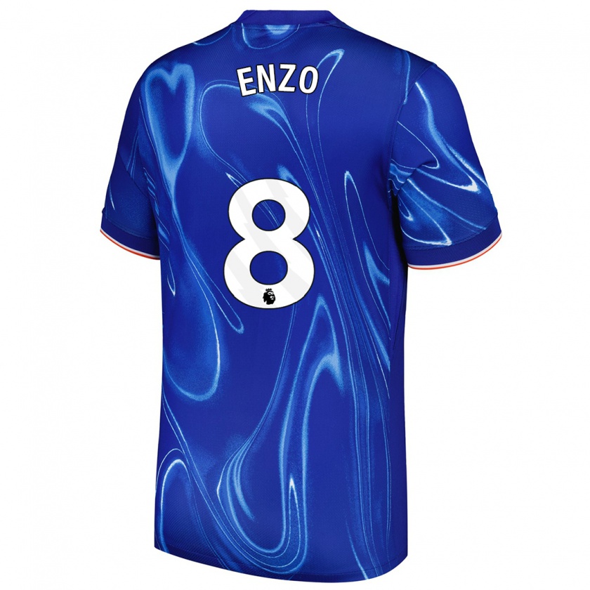 Kandiny Homme Maillot Enzo Fernández #8 Bleu Blanc Tenues Domicile 2024/25 T-Shirt