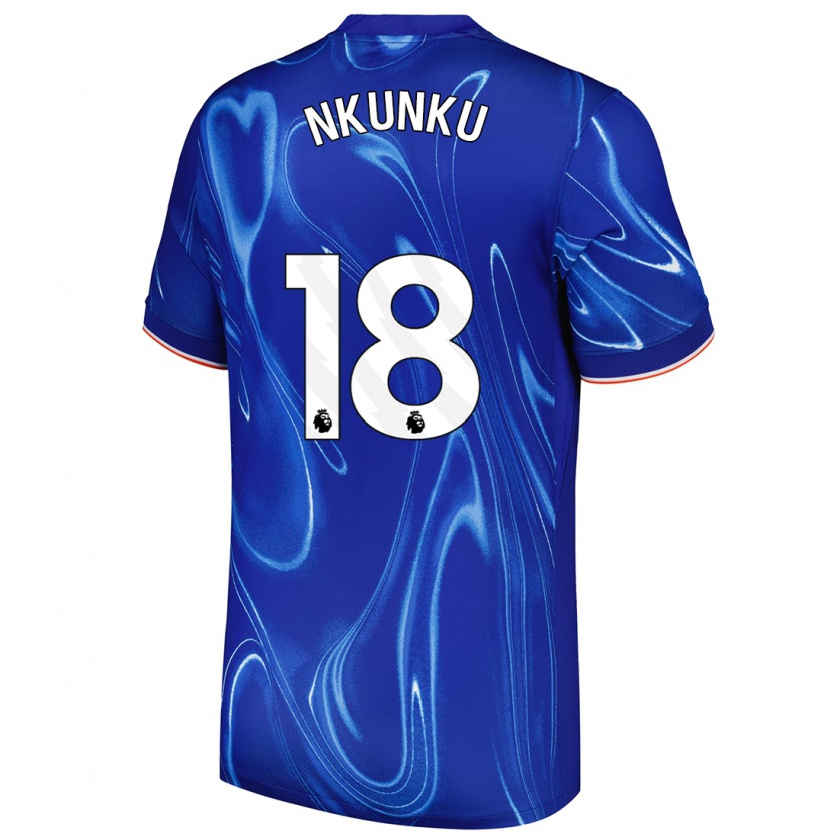 Kandiny Homme Maillot Christopher Nkunku #18 Bleu Blanc Tenues Domicile 2024/25 T-Shirt