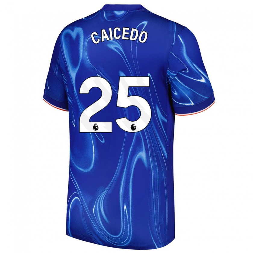 Kandiny Homme Maillot Moisés Caicedo #25 Bleu Blanc Tenues Domicile 2024/25 T-Shirt