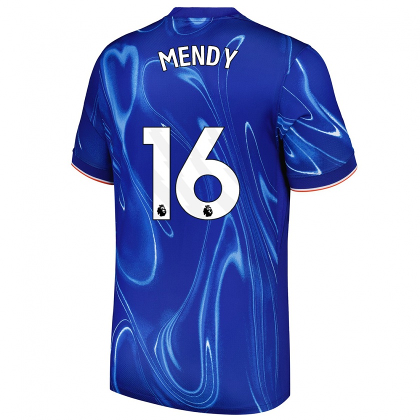 Kandiny Homme Maillot Edouard Mendy #16 Bleu Blanc Tenues Domicile 2024/25 T-Shirt