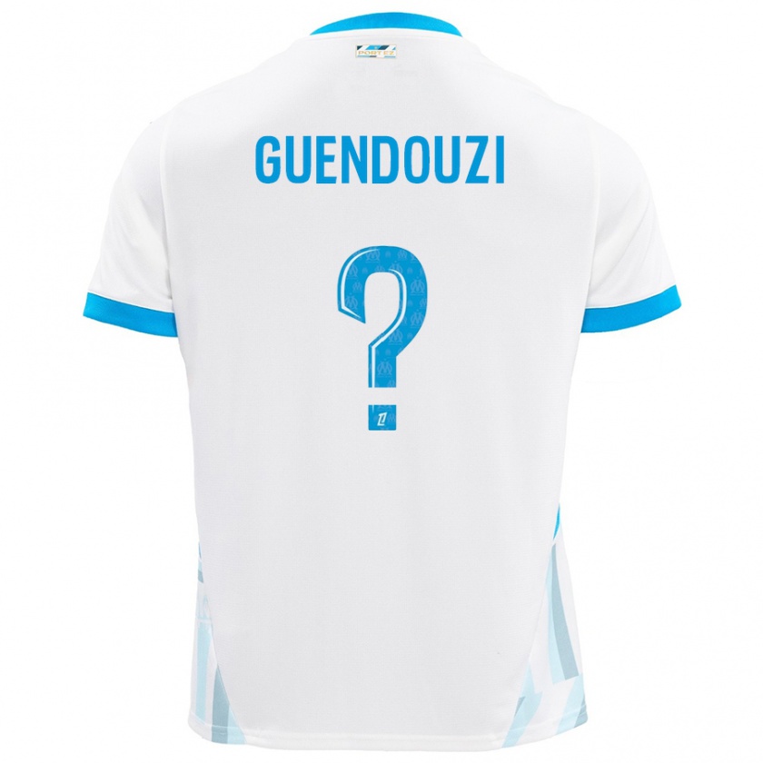 Kandiny Homme Maillot Milan Guendouzi #0 Blanc Bleu Ciel Tenues Domicile 2024/25 T-Shirt