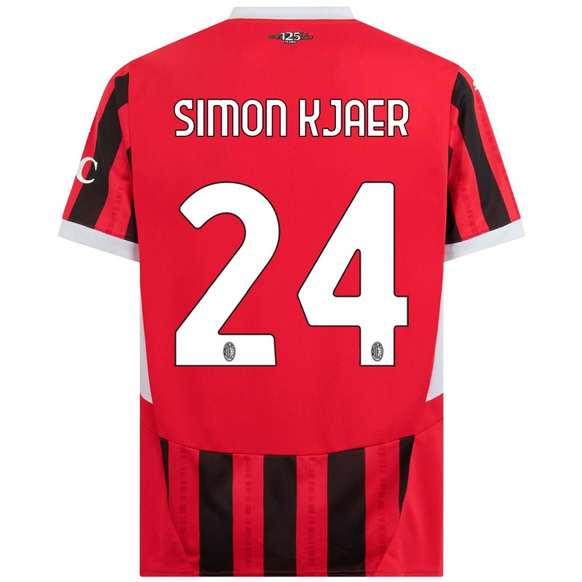 Kandiny Homme Maillot Simon Kjaer #24 Rouge Noir Tenues Domicile 2024/25 T-Shirt