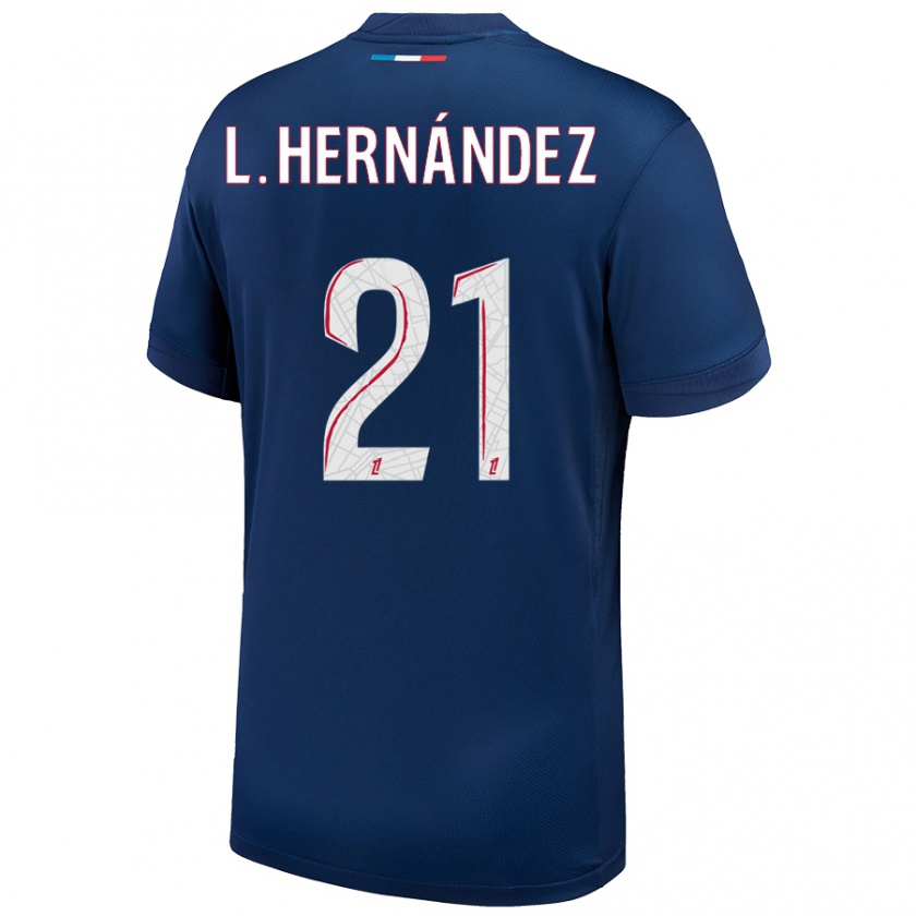 Kandiny Homme Maillot Lucas Hernández #21 Bleu Marine Blanc Tenues Domicile 2024/25 T-Shirt