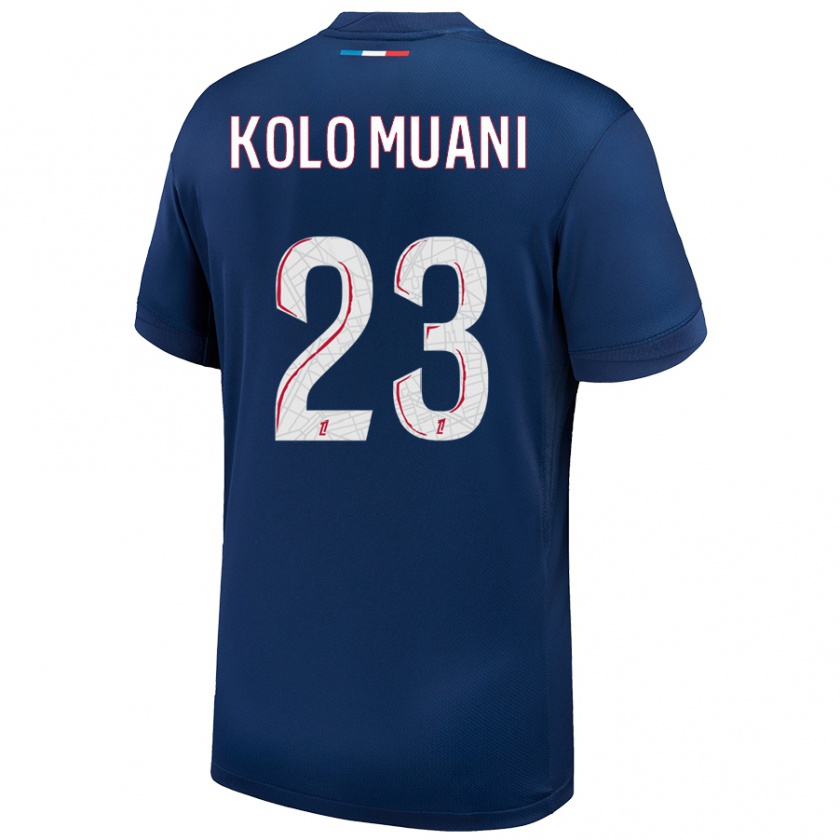 Kandiny Homme Maillot Randal Kolo Muani #23 Bleu Marine Blanc Tenues Domicile 2024/25 T-Shirt