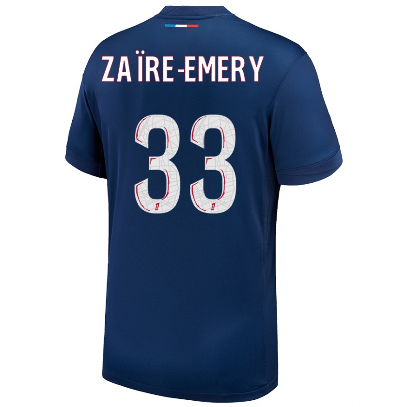 Kandiny Homme Maillot Warren Zaïre-Emery #33 Bleu Marine Blanc Tenues Domicile 2024/25 T-Shirt