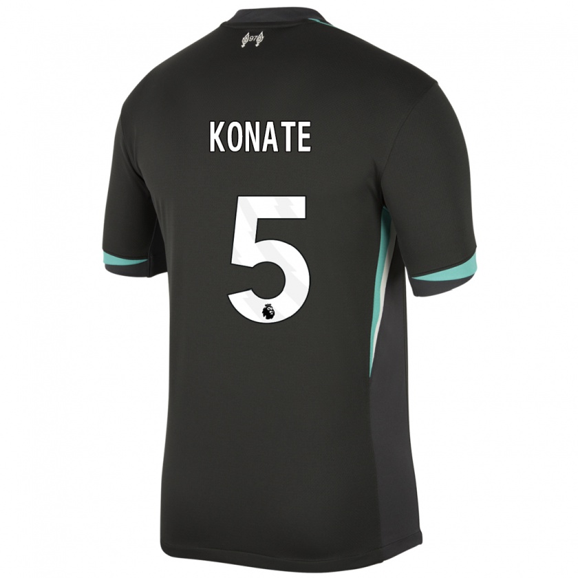 Kandiny Homme Maillot Ibrahima Konaté #5 Noir Anthracite Blanc Tenues Extérieur 2024/25 T-Shirt