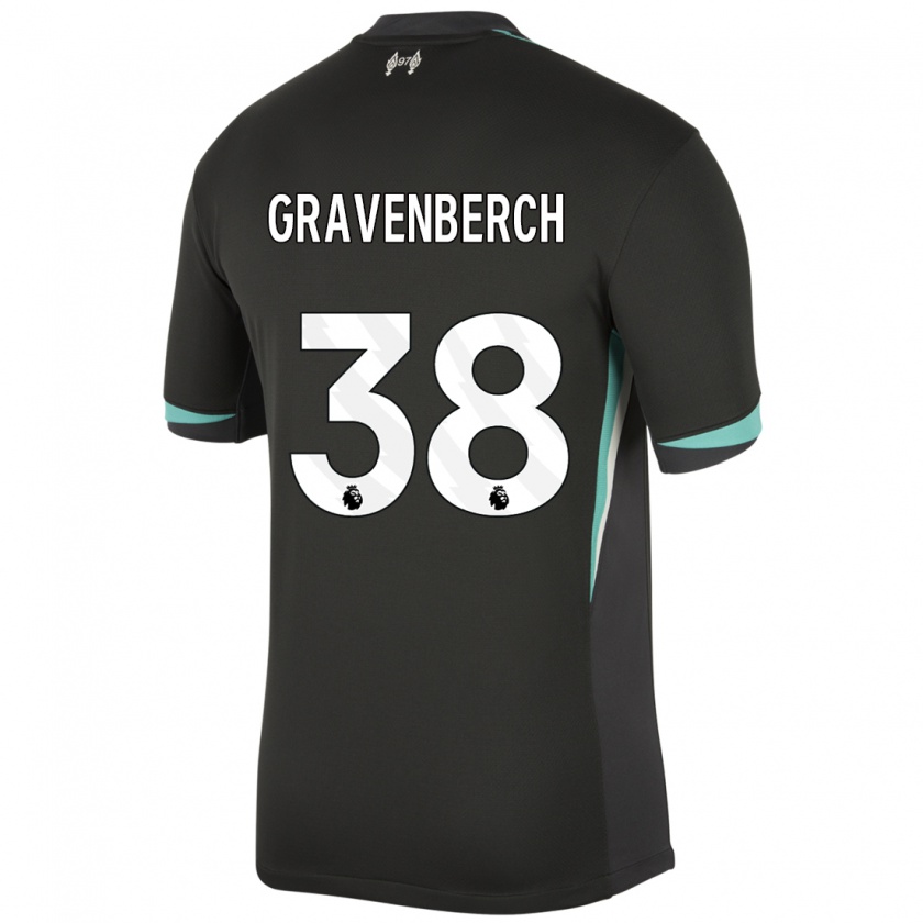 Kandiny Homme Maillot Ryan Gravenberch #38 Noir Anthracite Blanc Tenues Extérieur 2024/25 T-Shirt