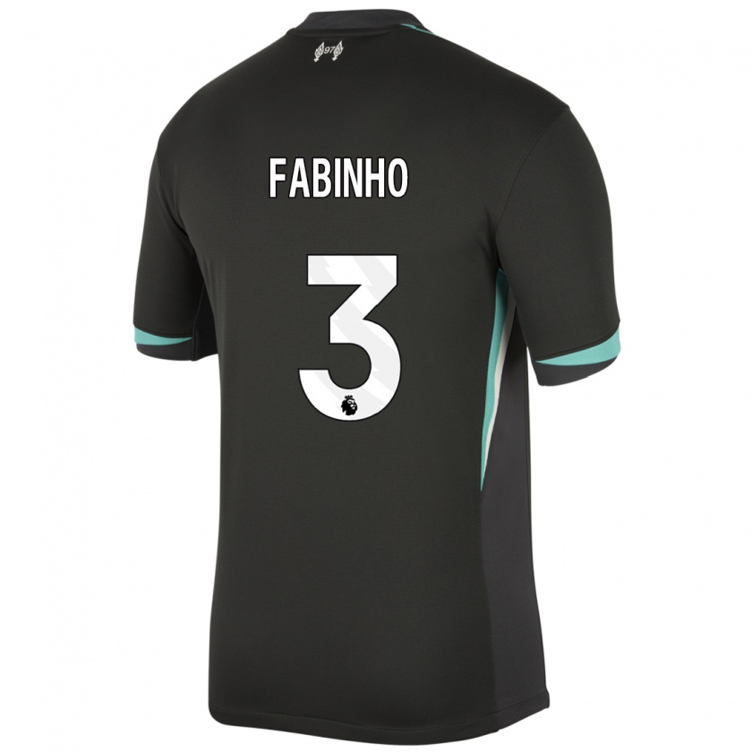 Kandiny Homme Maillot Fabinho #3 Noir Anthracite Blanc Tenues Extérieur 2024/25 T-Shirt