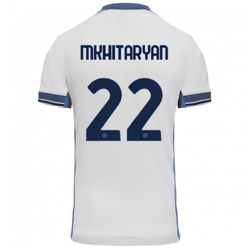 Kandiny Homme Maillot Henrikh Mkhitaryan #22 Blanc Gris Tenues Extérieur 2024/25 T-Shirt