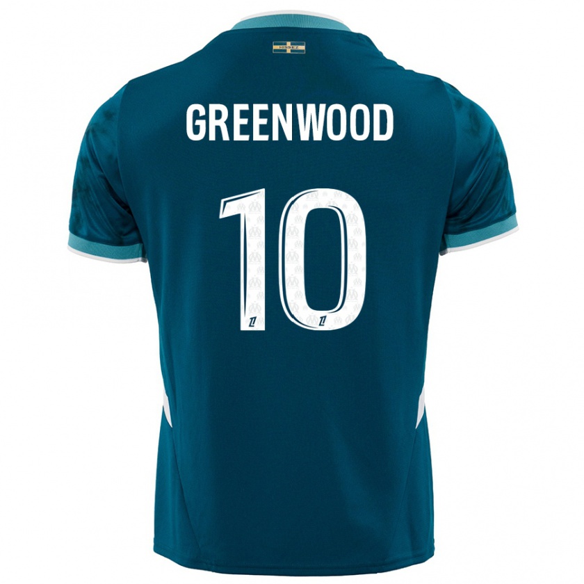 Kandiny Homme Maillot Mason Greenwood #10 Turquoise Bleu Tenues Extérieur 2024/25 T-Shirt