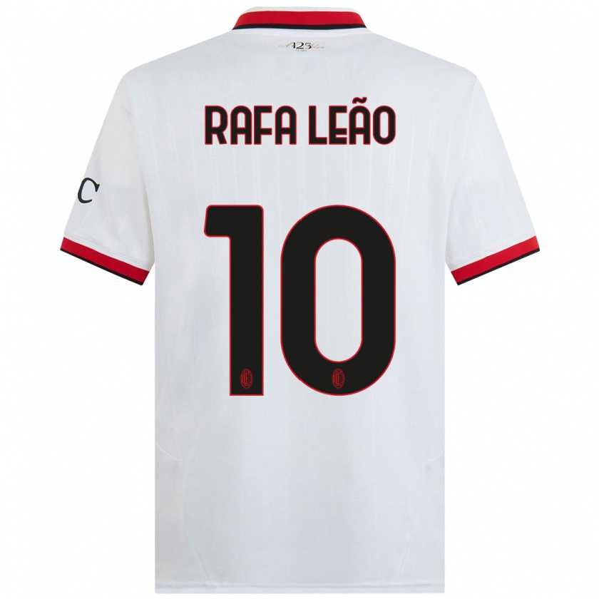 Kandiny Homme Maillot Rafael Leão #10 Blanc Noir Rouge Tenues Extérieur 2024/25 T-Shirt