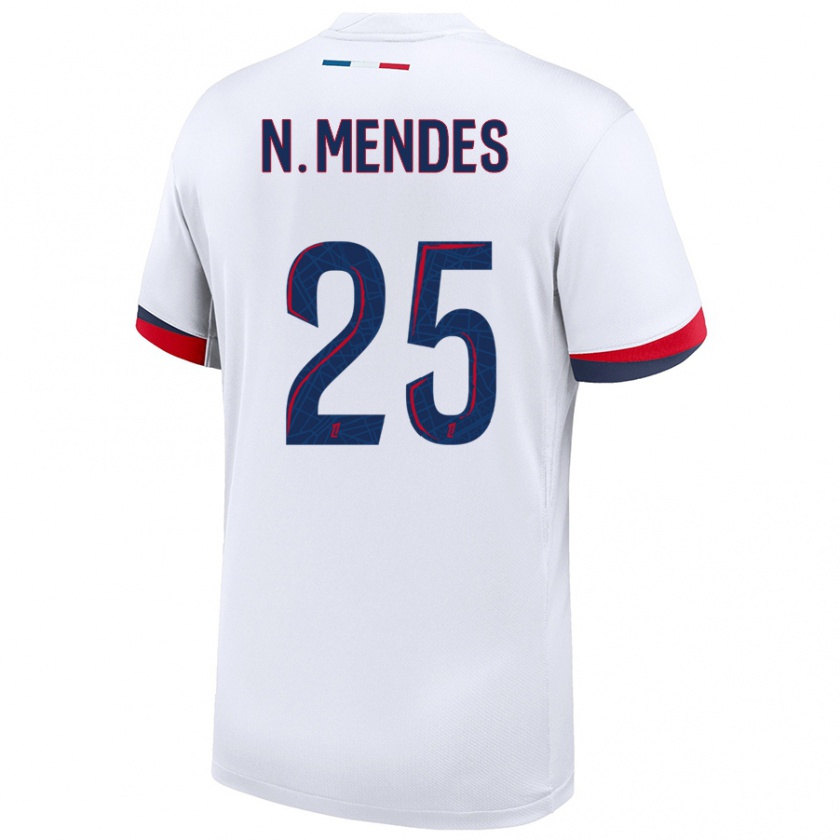 Kandiny Homme Maillot Nuno Mendes #25 Blanc Bleu Rouge Tenues Extérieur 2024/25 T-Shirt