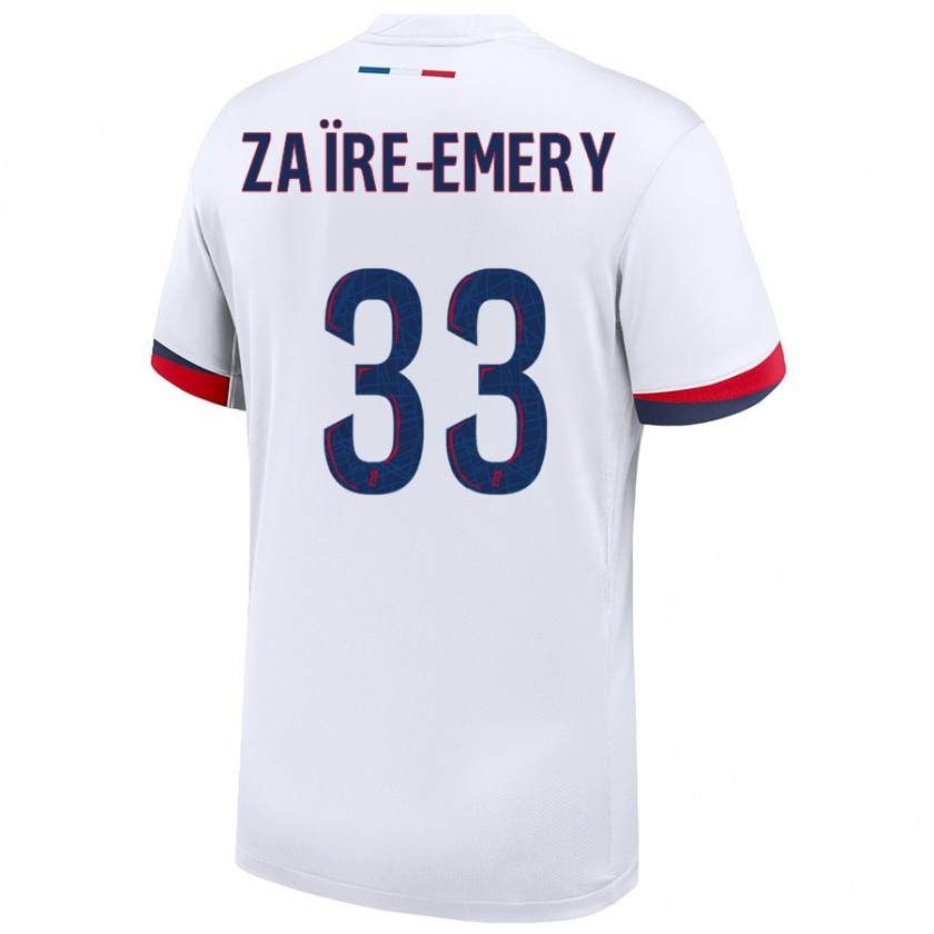 Kandiny Homme Maillot Warren Zaïre-Emery #33 Blanc Bleu Rouge Tenues Extérieur 2024/25 T-Shirt