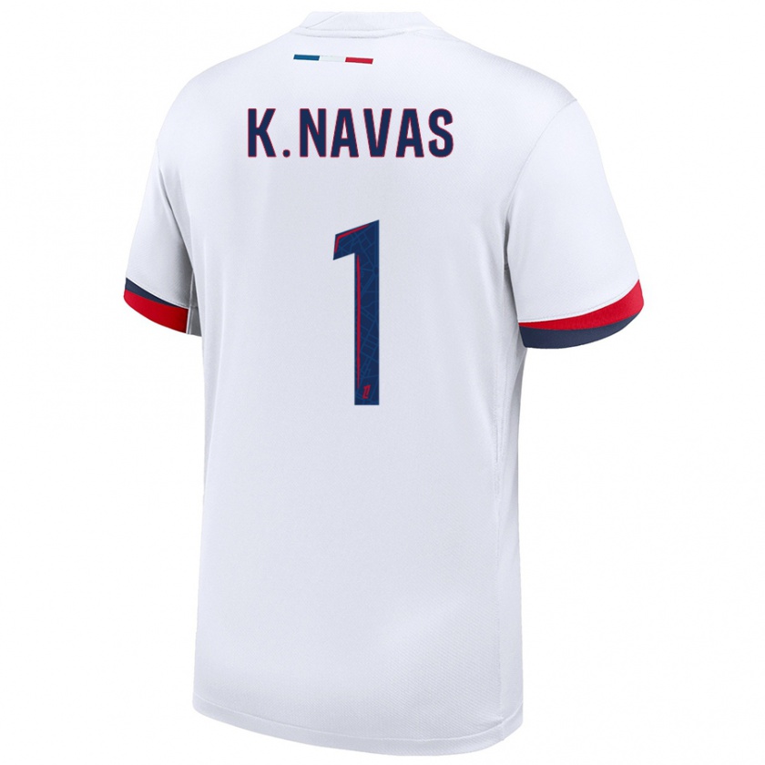 Kandiny Homme Maillot Keylor Navas #1 Blanc Bleu Rouge Tenues Extérieur 2024/25 T-Shirt