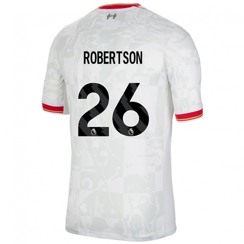 Kandiny Homme Maillot Andrew Robertson #26 Blanc Rouge Noir Troisieme 2024/25 T-Shirt