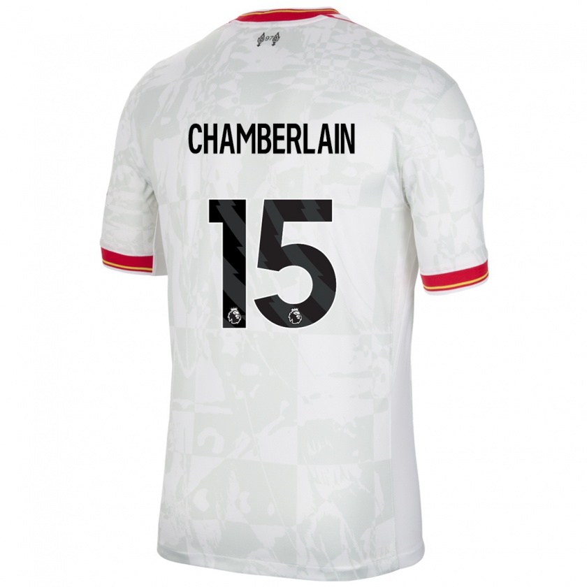 Kandiny Homme Maillot Alex Oxlade Chamberlain #15 Blanc Rouge Noir Troisieme 2024/25 T-Shirt