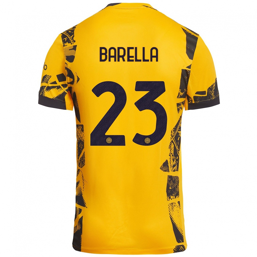 Kandiny Homme Maillot Nicolò Barella #23 Doré Noir Troisieme 2024/25 T-Shirt