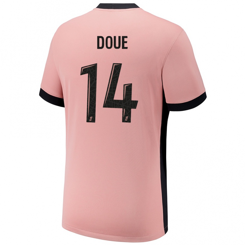 Kandiny Homme Maillot Désiré Doué #14 Rouille Rose Troisieme 2024/25 T-Shirt