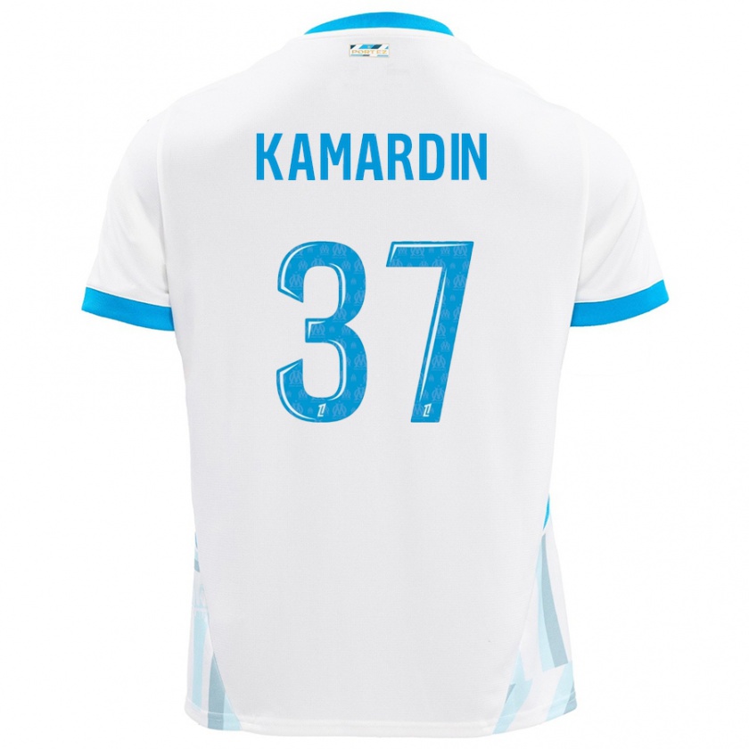 Kandiny Femme Maillot Aaron Kamardin #37 Blanc Bleu Ciel Tenues Domicile 2024/25 T-Shirt