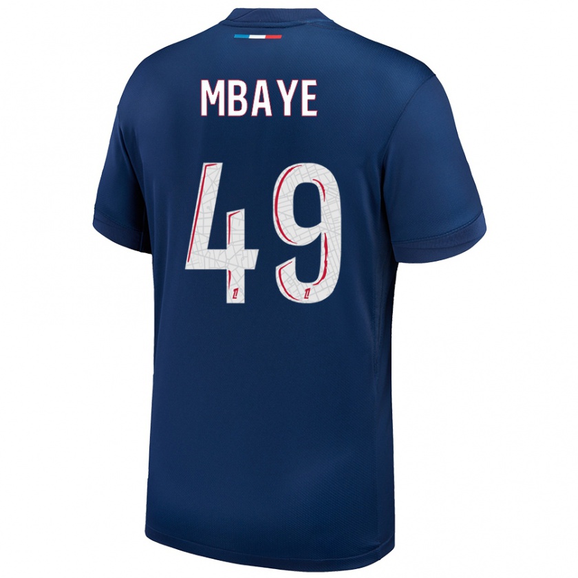 Kandiny Femme Maillot Ibrahim Mbaye #49 Bleu Marine Blanc Tenues Domicile 2024/25 T-Shirt