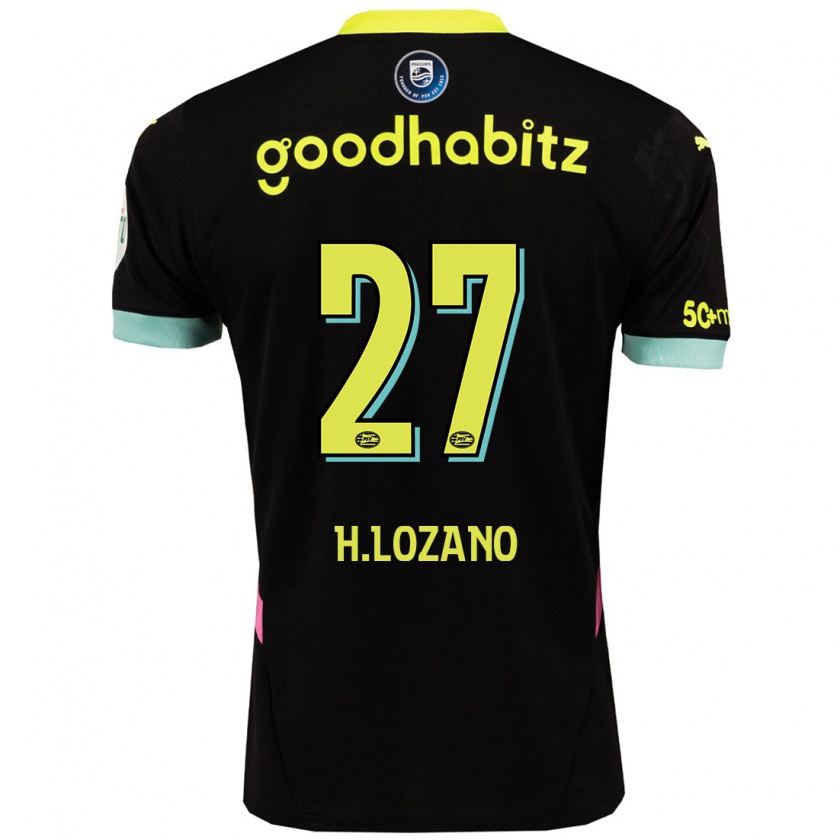 Kandiny Femme Maillot Hirving Lozano #27 Noir Jaune Tenues Extérieur 2024/25 T-Shirt