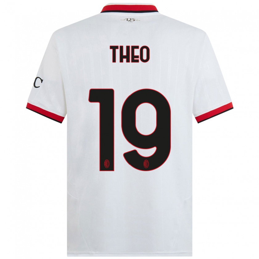 Kandiny Femme Maillot Theo Hernández #19 Blanc Noir Rouge Tenues Extérieur 2024/25 T-Shirt