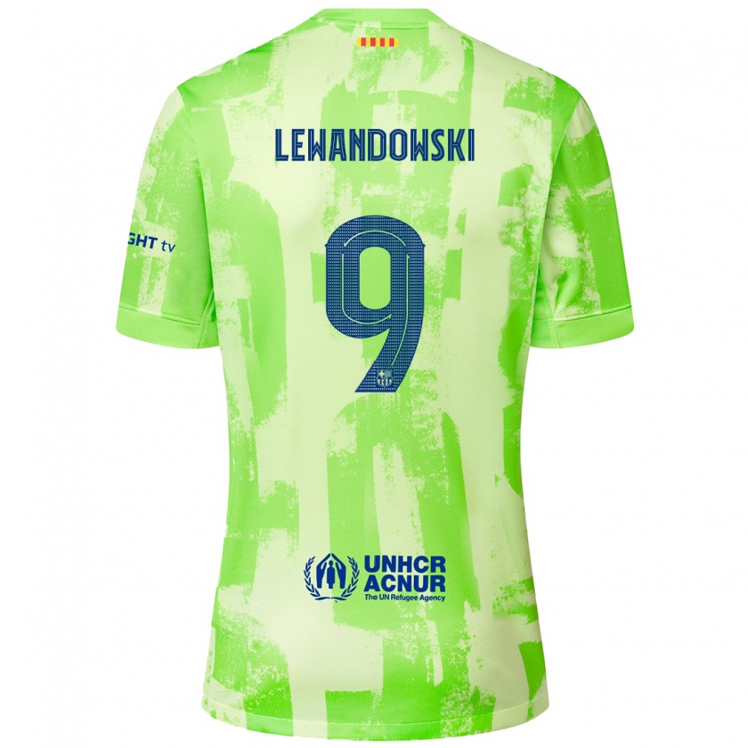 Kandiny Femme Maillot Robert Lewandowski #9 Citron Vert Troisieme 2024/25 T-Shirt